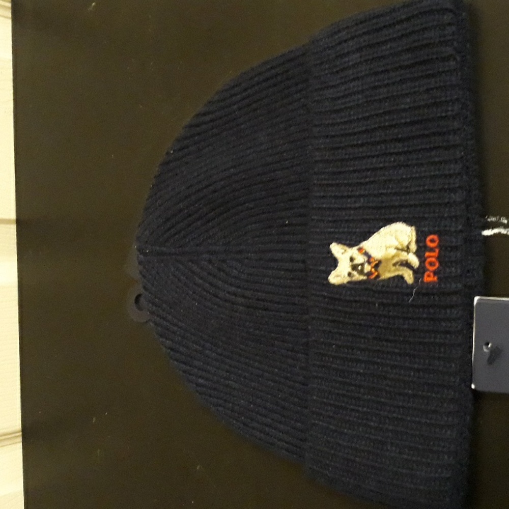 NWT Polo Ralph Lauren Dog Embroidered Rib-Knit  Beanie - Navy